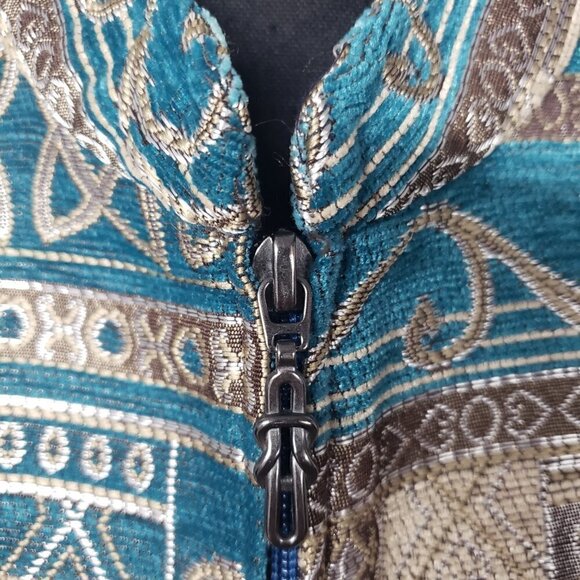 Dressbarn Jacket Blue Brown Embroidered Tapestry Patchwork Artsy Retro M - Picture 3 of 13